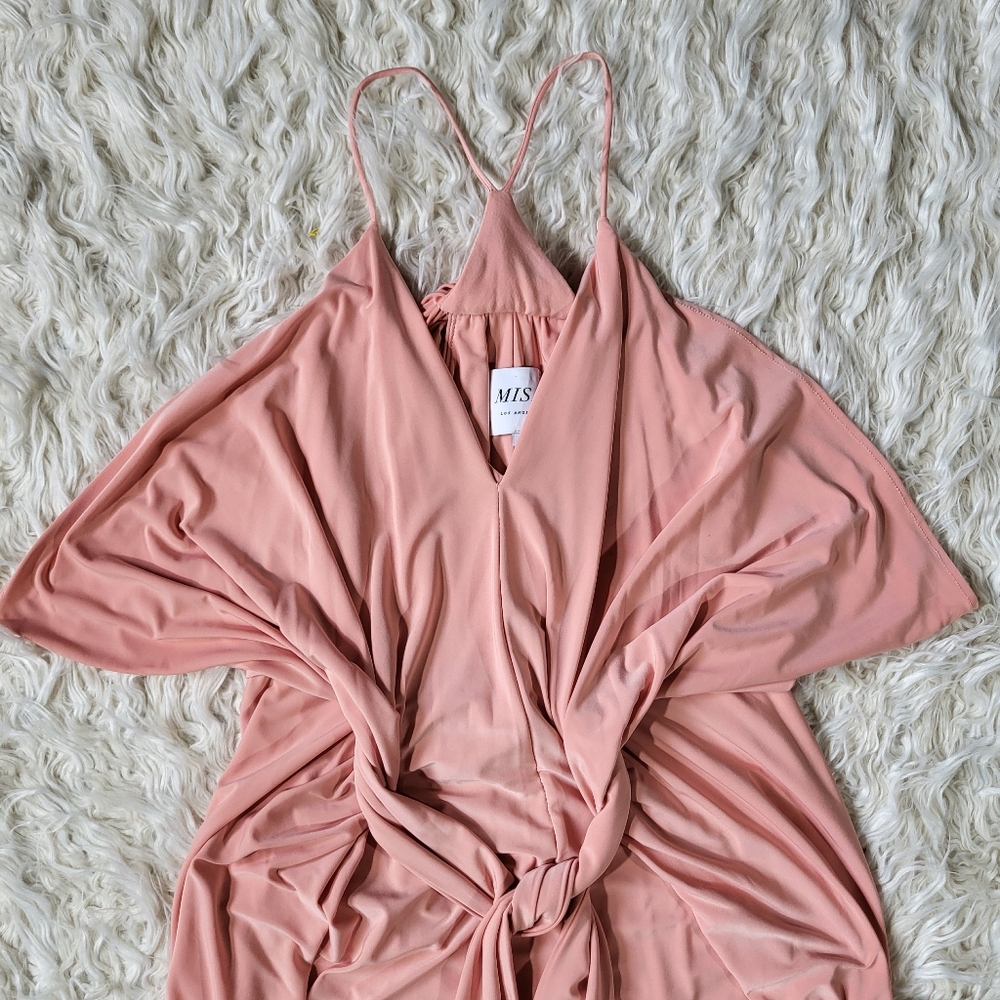 MISA Los Angeles Light Pink Domino Tie Front Midi Dress Size Small - Picture 4 of 16